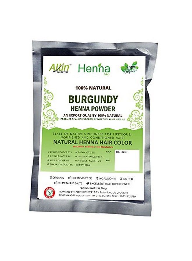 Burgundy Henna Hair Color 100% Organic And Chemical Free Henna For Hair Color Hair Care (60G X 3 Packets)
