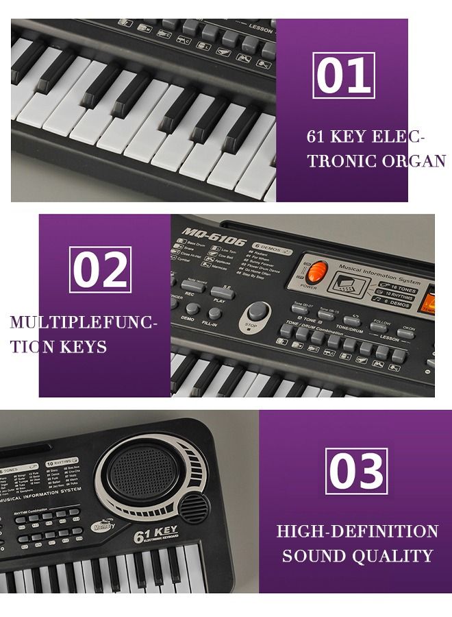 Electronic Portable Keyboard Piano 61 Keyboard with Microphone And Power Supply Digital Musicfor Kids