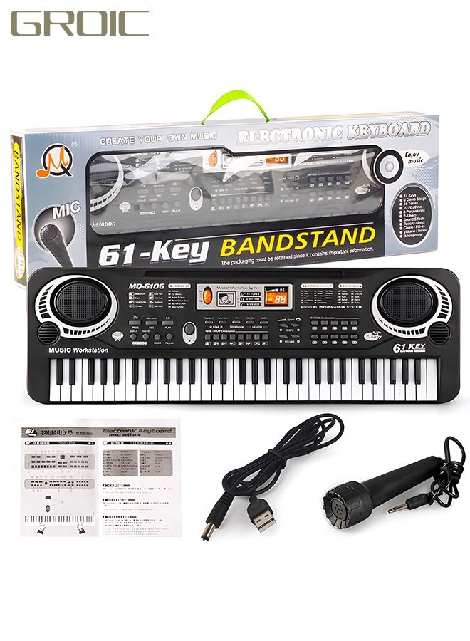 Electronic Portable Keyboard Piano 61 Keyboard with Microphone And Power Supply Digital Musicfor Kids