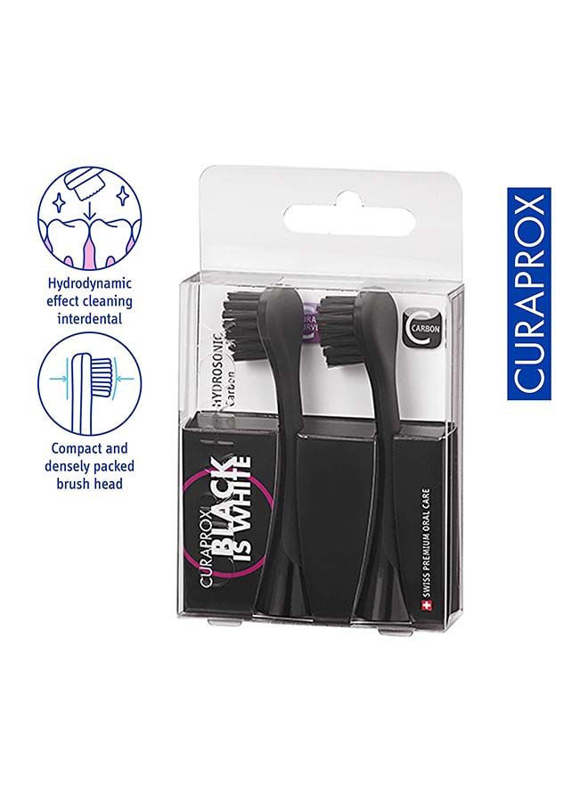 Curaprox Hydrosonic Black Is White Carbon Whitening Brush Heads, 2 Pieces - Curaprox Activated Charcoal Electric Replacement Toothbrush Heads.