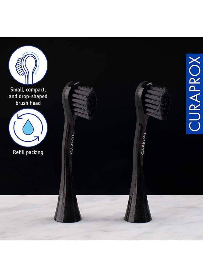 Curaprox Hydrosonic Black Is White Carbon Whitening Brush Heads, 2 Pieces - Curaprox Activated Charcoal Electric Replacement Toothbrush Heads.