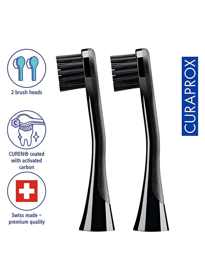 Curaprox Hydrosonic Black Is White Carbon Whitening Brush Heads, 2 Pieces - Curaprox Activated Charcoal Electric Replacement Toothbrush Heads.