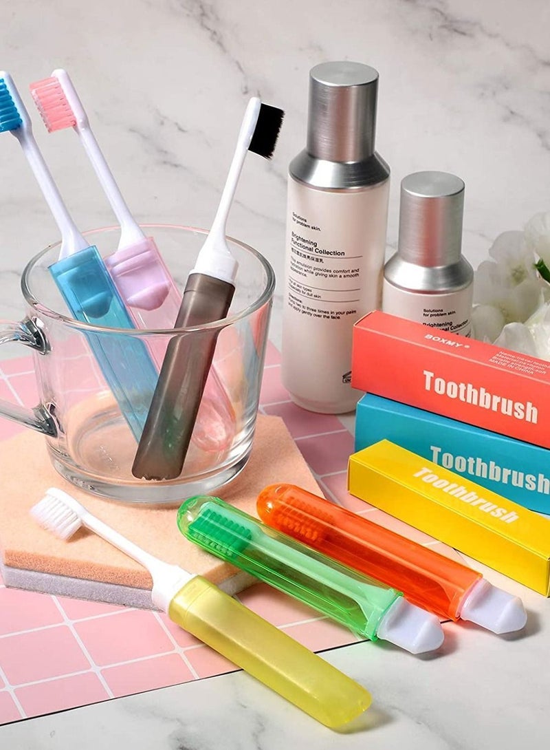 6 Pieces Travel Toothbrush Mini Kit Folding Comes with a Box for Travel, Camping, School, Home, Business Trip (Gold, Black)