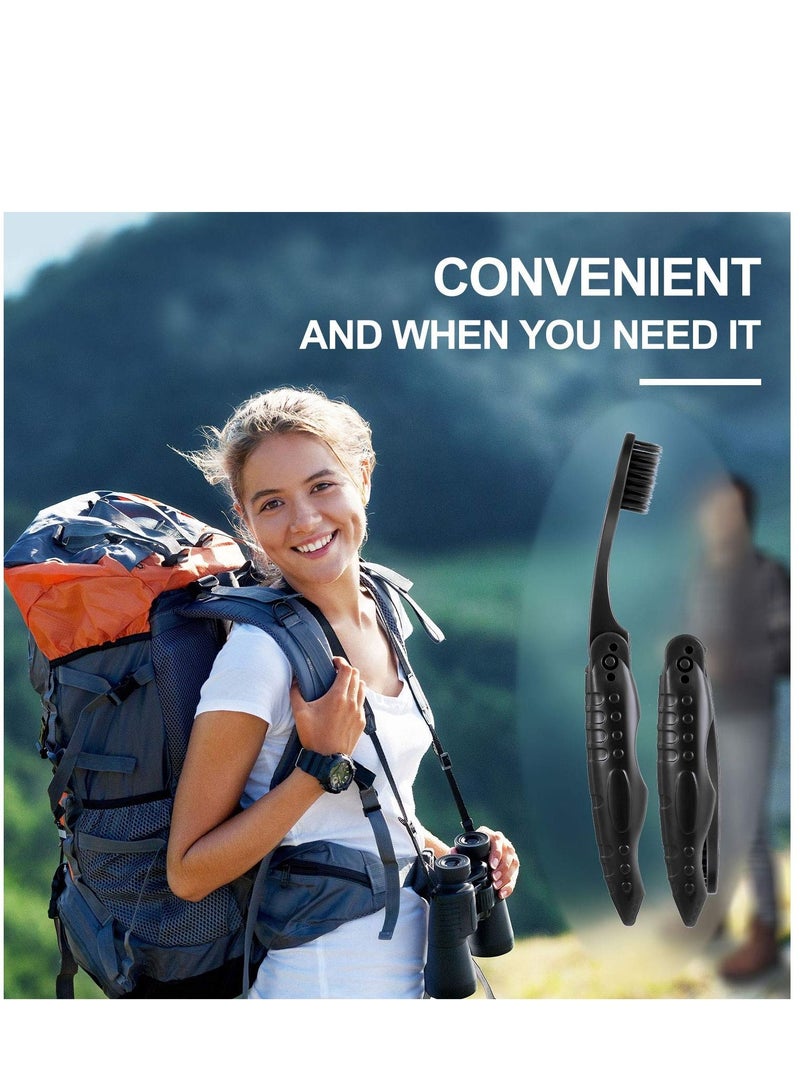 Portable Charcoal Toothbrush, 8 Packs Travel Folding Toothbrush with Soft Medium Bristles for Hiking Camping Traveling Toothbrushes Collapsible Kit