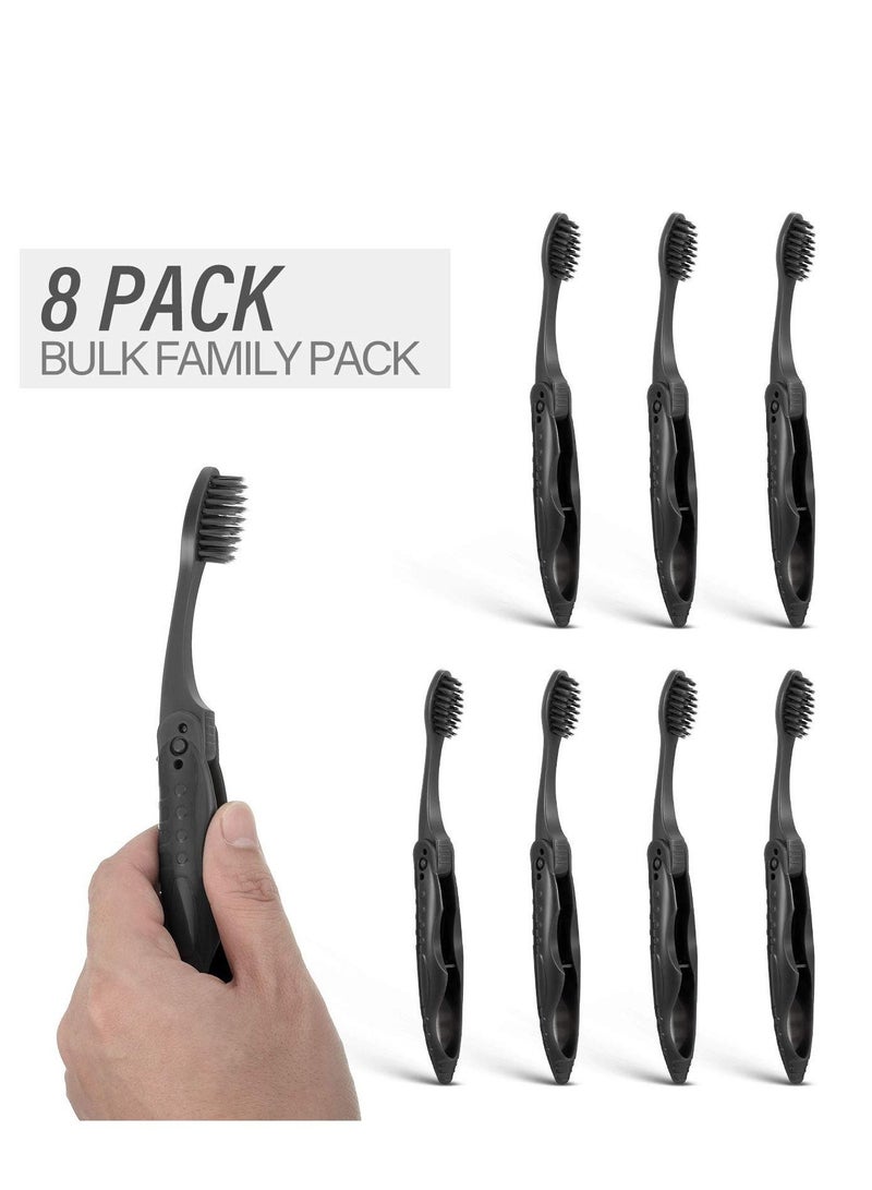 Portable Charcoal Toothbrush, 8 Packs Travel Folding Toothbrush with Soft Medium Bristles for Hiking Camping Traveling Toothbrushes Collapsible Kit
