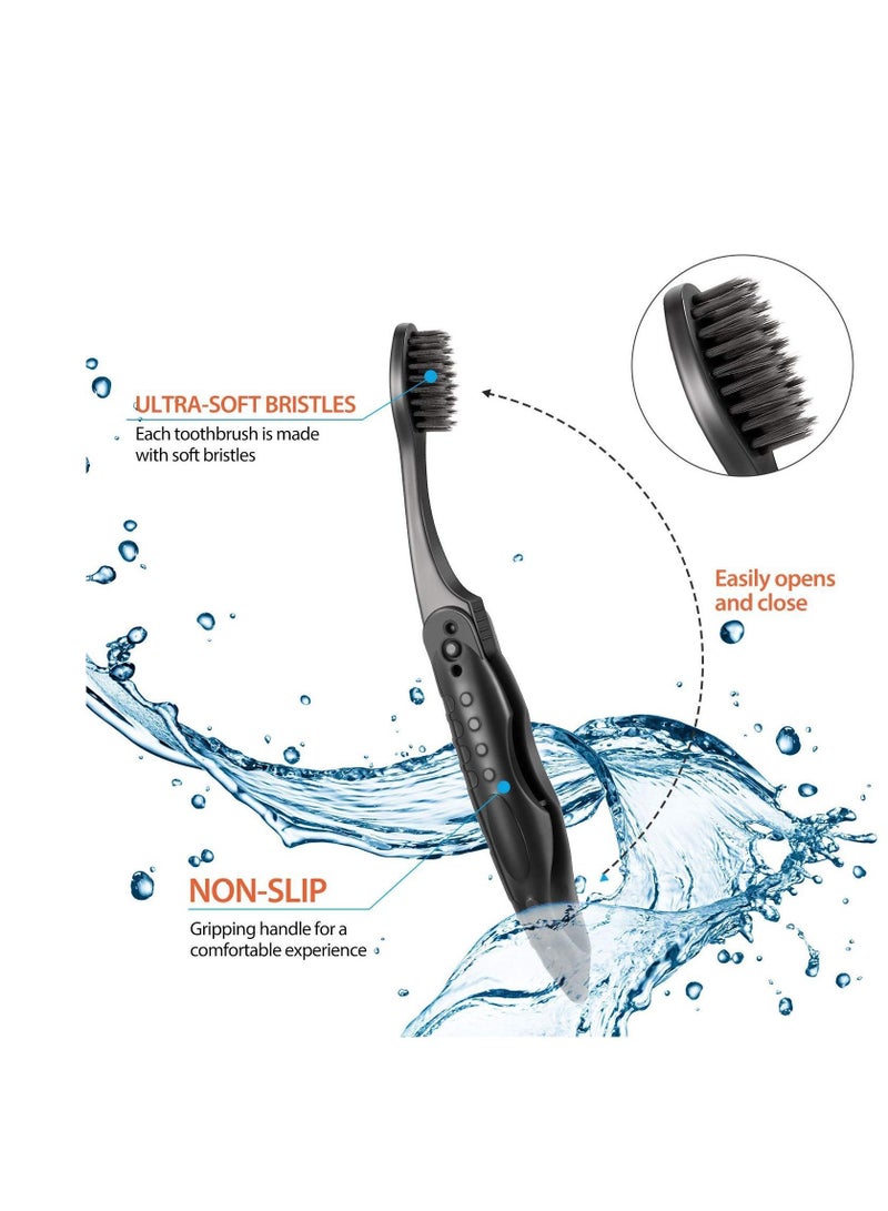 Portable Charcoal Toothbrush, 8 Packs Travel Folding Toothbrush with Soft Medium Bristles for Hiking Camping Traveling Toothbrushes Collapsible Kit