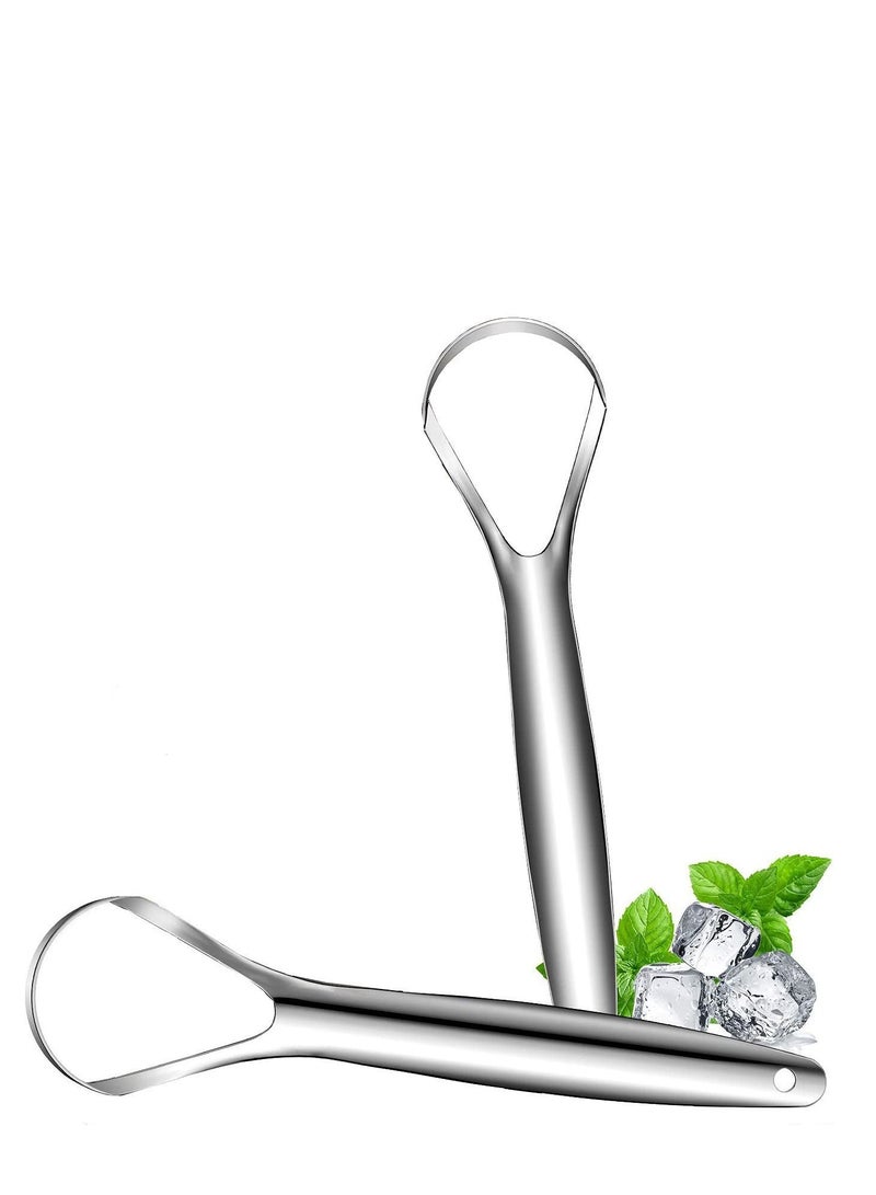 Tongue Scraper (2 Pack), Wide-head Cleaner with Nice Carrying Box, 100% Stainless Steel Scrapers Cleaners, for Men, Women, Adults, Kids, Silver