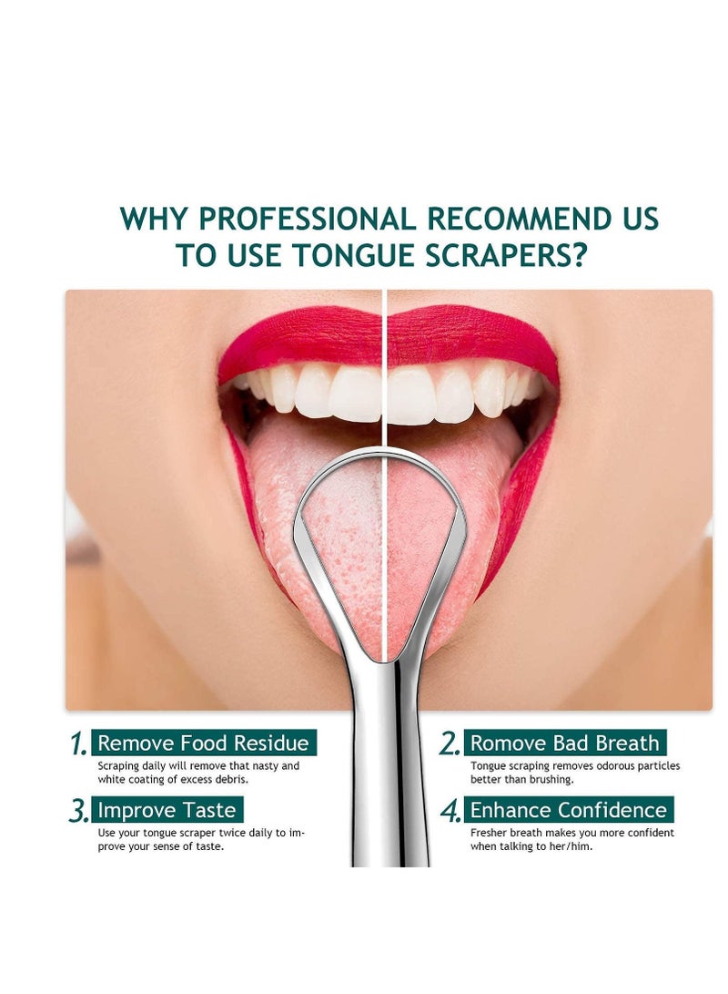 Tongue Scraper (2 Pack), Wide-head Cleaner with Nice Carrying Box, 100% Stainless Steel Scrapers Cleaners, for Men, Women, Adults, Kids, Silver