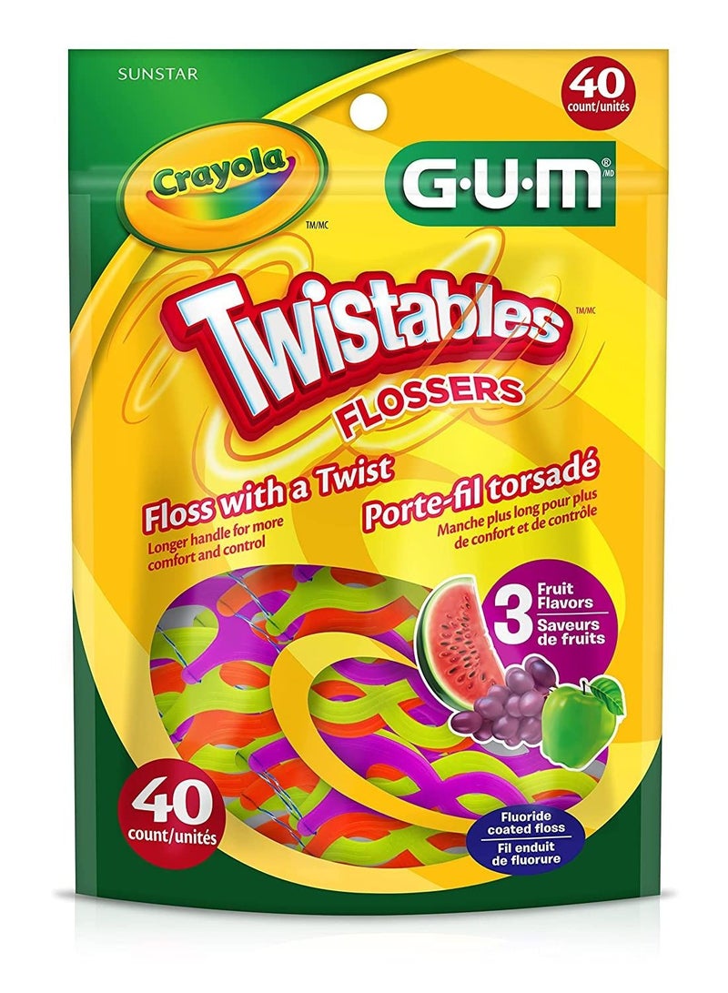 Crayola Twistables Flossers, Fluoride Coated, Twisted Fruit Flavors, Ages 3+, 40 Count