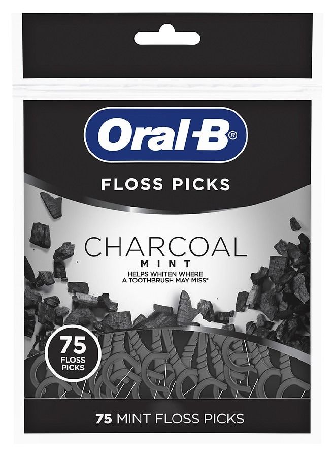 Charcoal Infused Mint Dental Floss Picks, 75 Count