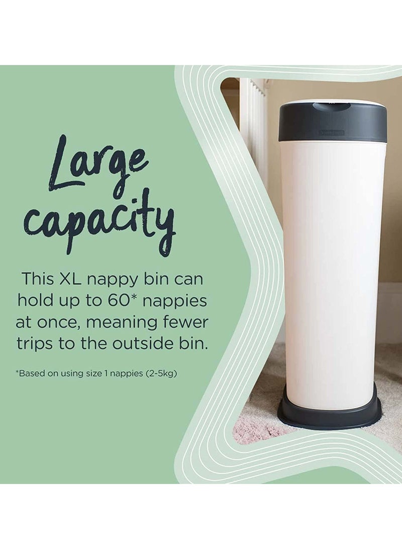 Twist And Click Sangenic XL Nappy Bin, Holds up to 60 Nappies, Eco-Friendlier System, 76cm Tall, Includes 1x Refill Cassette with Sustainably Sourced Antibacterial Greenflim