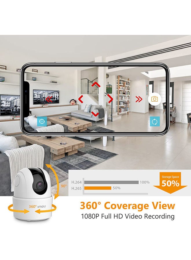 360 Degree Smart Security Camera (White) / Up to 256GB SD Card Support / 1080P Full HD / Privacy Mode / Alexa Google Assistant / Motion Detection & Human Detection / 2-Way Audio / Night Vision