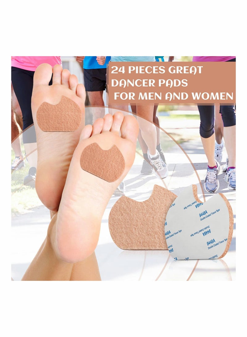 Foot Pads, 24 Pcs Self-Adhesive Foot Cushion for Dancer, Forefoot Cushion Pads Sesamoiditis Pads for Ball of feet Pain, Felt Forefoot Cushion Pads for Men Women Dancing Pain Relief(Beige)