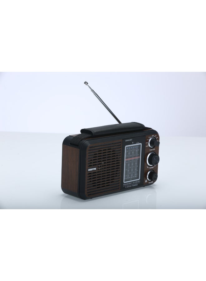 Rechargeable FM Radio, Large Capacity Battery, Perfectly Portable, Lightweight, Retro Style FM Radio, Strong And Stylish, Perfect Sound Quality, Multi Band GR6836BT Brown/Black