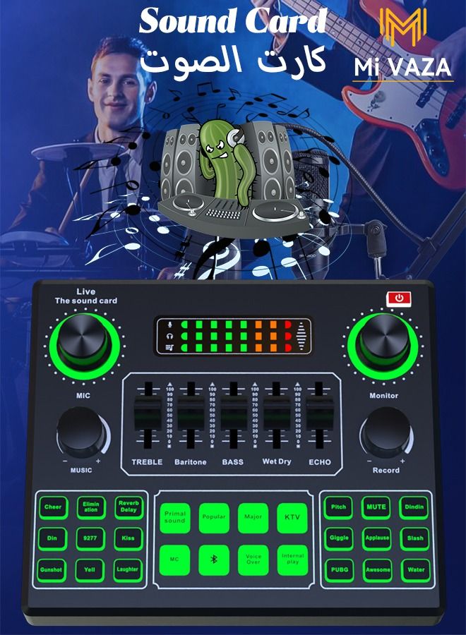 V9 Sound Card - DJ Mixer - Live Sound Card for Streaming - Audio Mixer for Streaming, Gaming, Recording, Singing, Tiktok, YouTube, PC, Computer