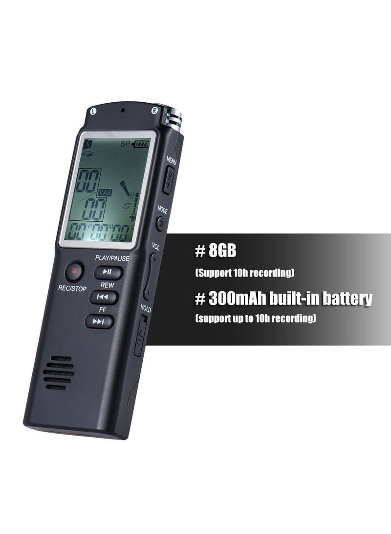 8GB Audio Voice Recorder MP3 Music Player Dictaphone Voice Activate(VAR) A-B Repeating Telephone Conversation Recording