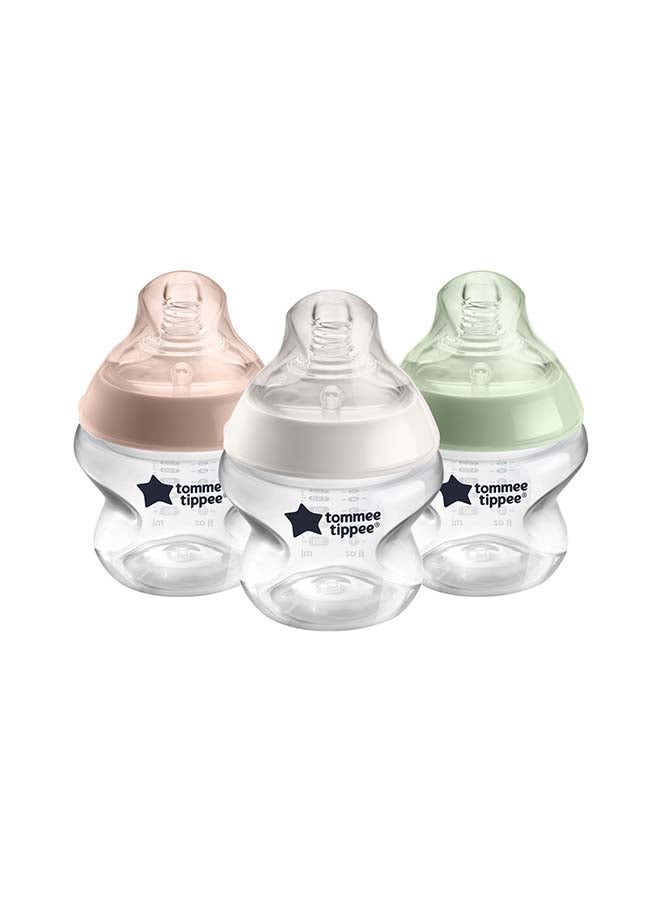 Pack Of 3 Closer To Nature Baby Bottles, Slow-Flow Anti-Colic Valve 0 Months+, 150ml, Multicolour