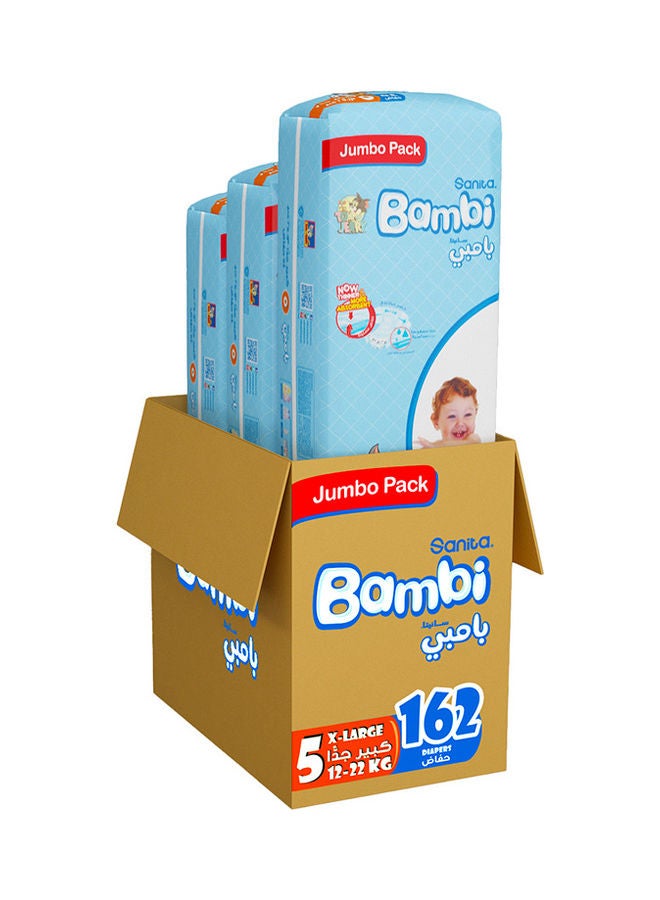 Baby Diapers Jumbo Pack Size 5, X-Large, 12-22 KG, 162 Count  (Packaging May Vary)