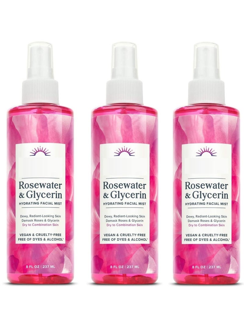Rose Water & Glycerin Hydrating Facial Mist 8 fl oz 237 ml Pack of 3