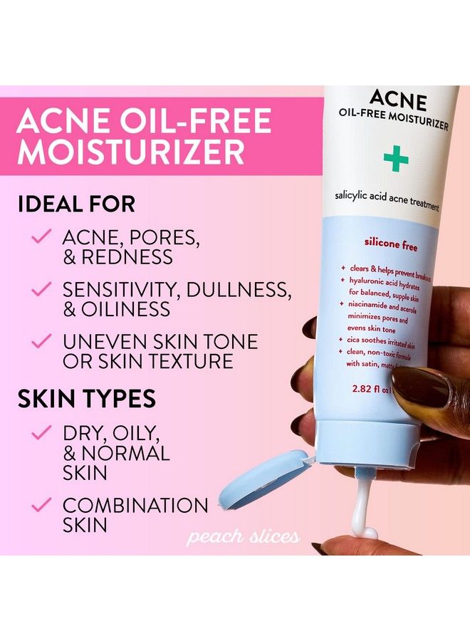 | Acne Oilfree Moisturizer | Satin Matte Finish | 0.5% Salicylic Acid | Hyaluronic Acid | Prevents Breakouts | Pore Minimizing | Clear Skin | Silicone Free | Face Moisturizer | 2.8 Oz