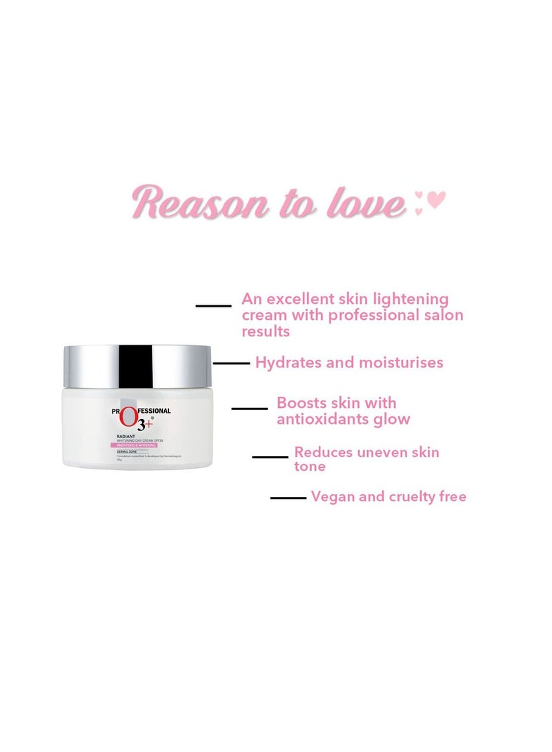 O3+ Radiant White Day Cream Spf-30 for Sun Protection, Dark Spots Reduction & Moisturized Skin 50g