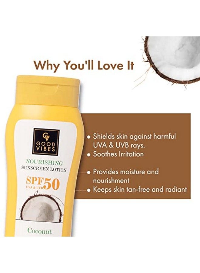 Coconut Nourishing Sunscreen Lotion Spf 50 (110 Ml) ; Sun Protection For All Skin Types ; With Lime & Rosemary Leaf Oil ; Soothing Detanning ; Vegan No Parabens Mineral Oil & Silicones