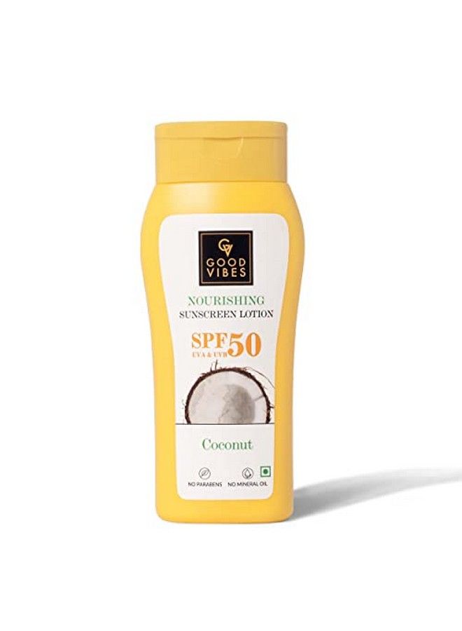 Coconut Nourishing Sunscreen Lotion Spf 50 (110 Ml) ; Sun Protection For All Skin Types ; With Lime & Rosemary Leaf Oil ; Soothing Detanning ; Vegan No Parabens Mineral Oil & Silicones