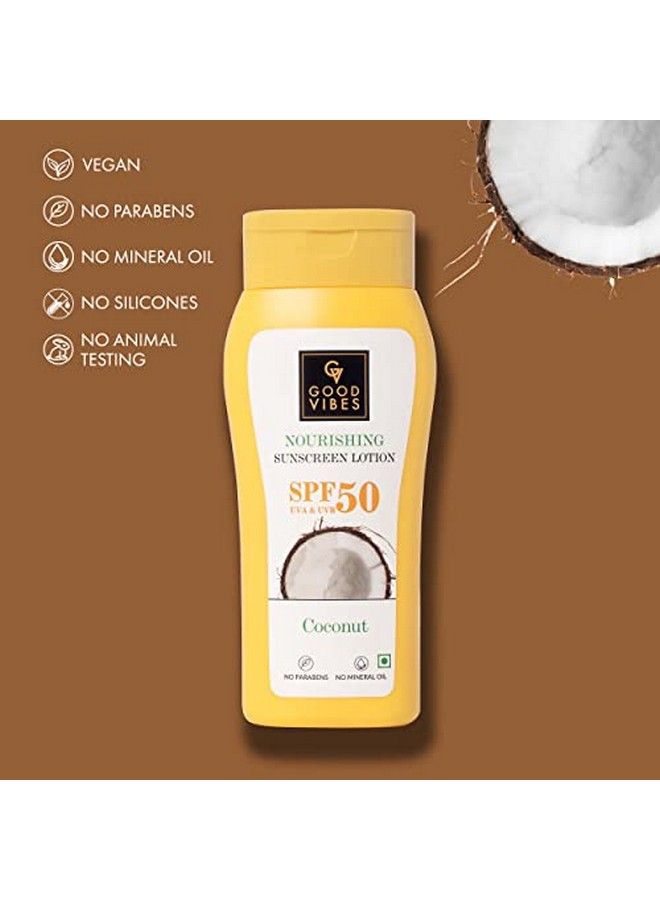 Coconut Nourishing Sunscreen Lotion Spf 50 (110 Ml) ; Sun Protection For All Skin Types ; With Lime & Rosemary Leaf Oil ; Soothing Detanning ; Vegan No Parabens Mineral Oil & Silicones