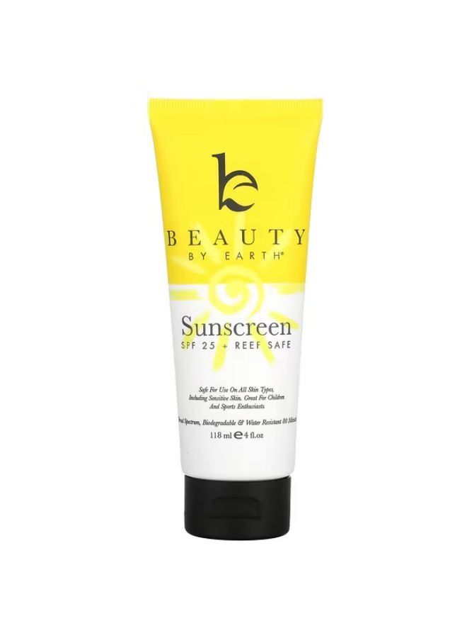 Beauty By Earth, Mineral Sunscreen, SPF 25 Zinc Oxide Sun Protection, 4 fl oz (118 ml)