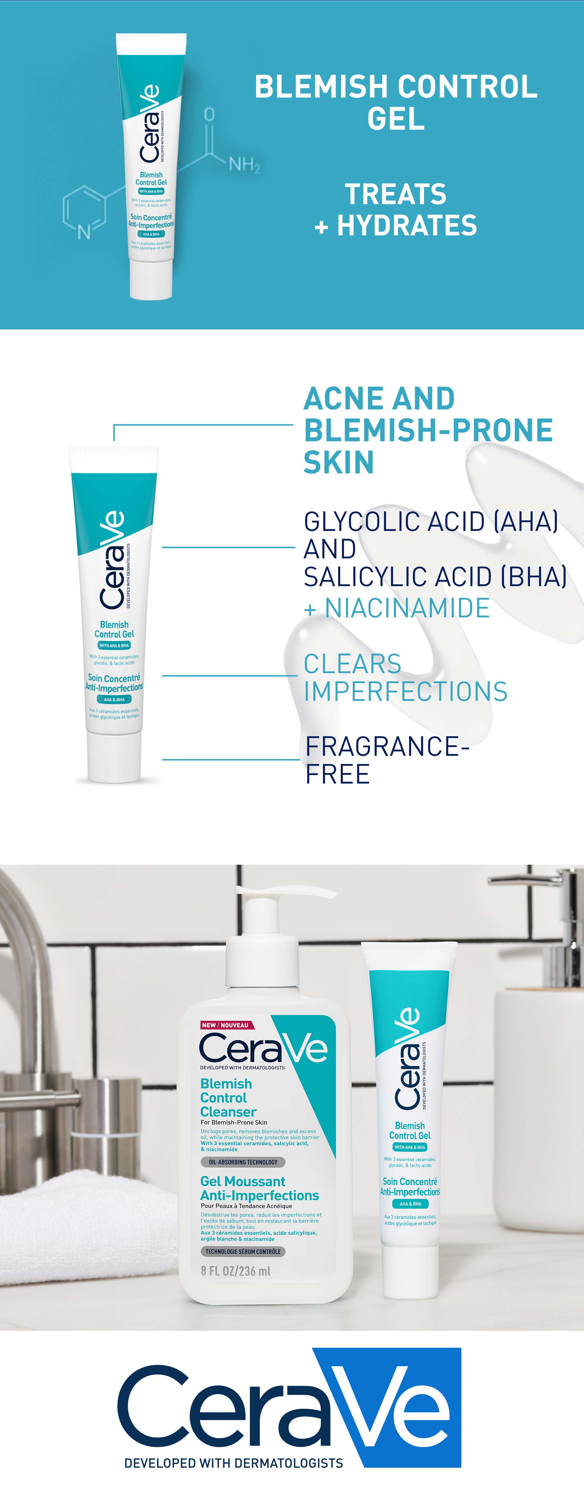 Blemish Control Gel Facial Moisturiser For Acne & Blemishes with Glycolic Acid and Lactic Acid AHA/BHA 40ml