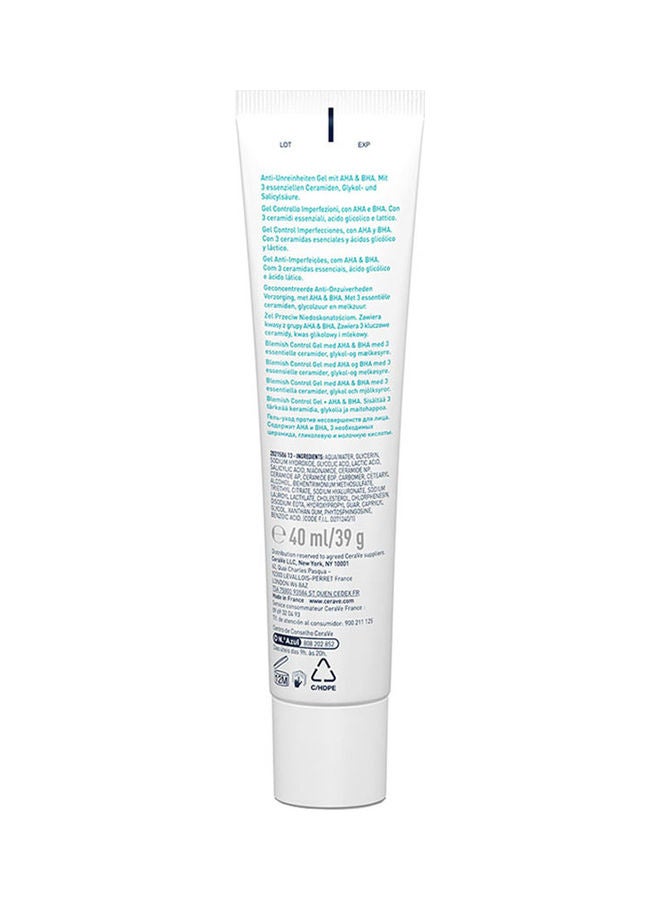 Blemish Control Gel Facial Moisturiser For Acne & Blemishes with Glycolic Acid and Lactic Acid AHA/BHA 40ml