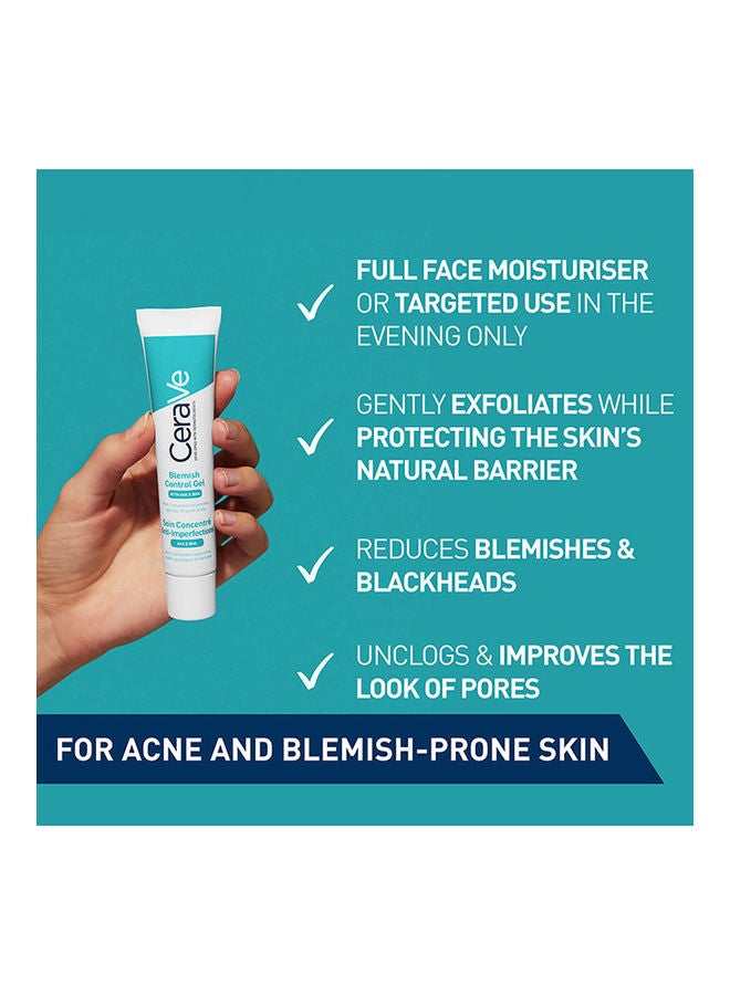 Blemish Control Gel Facial Moisturiser For Acne & Blemishes with Glycolic Acid and Lactic Acid AHA/BHA 40ml