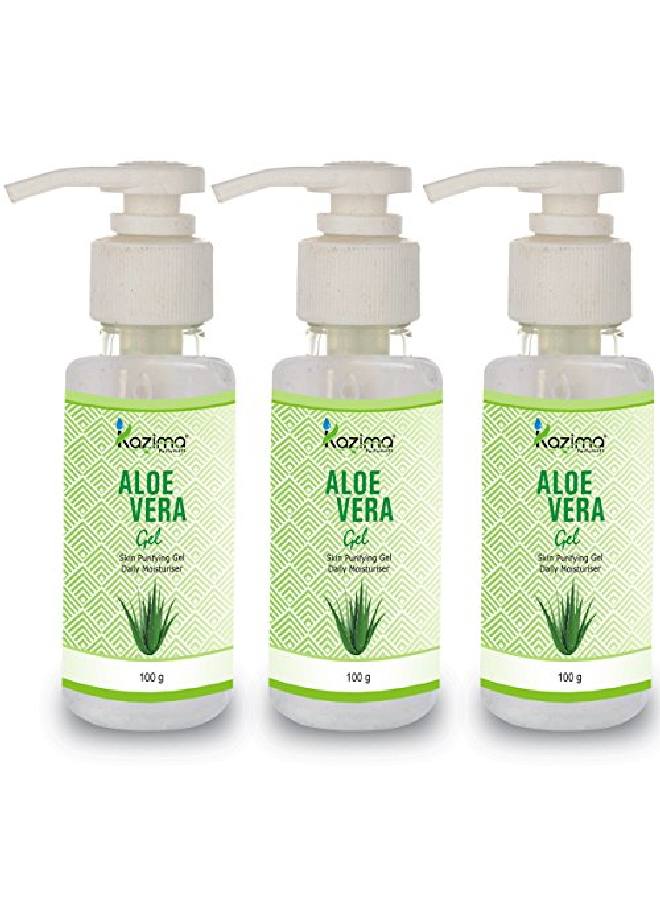 Aloe Vera Gel Raw 100% Pure Natural Gel Ideal For Skin Face Acne Scars Hair Moisturizer Dark Circles (100 Gram (Pack Of 3))