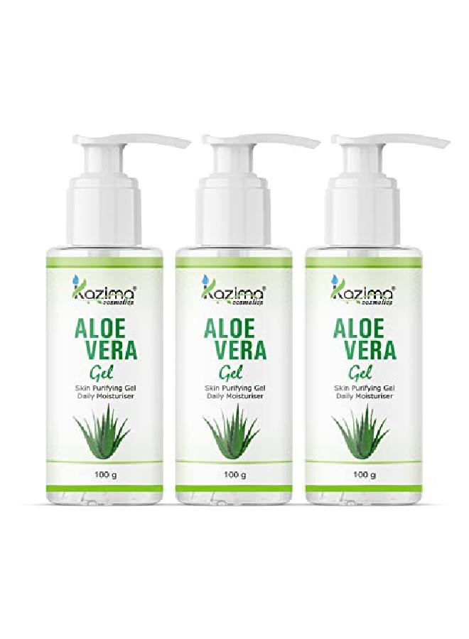 Aloe Vera Gel Raw 100% Pure Natural Gel Ideal For Skin Face Acne Scars Hair Moisturizer Dark Circles (100 Gram (Pack Of 3))