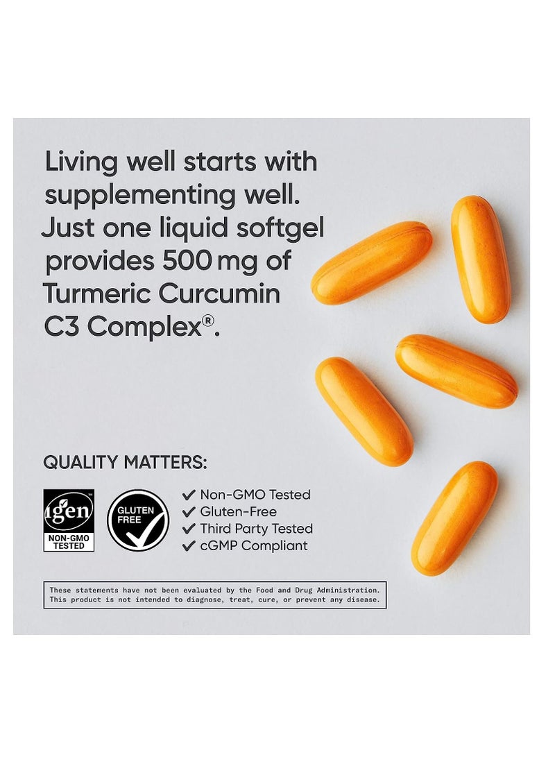 Sports Research Turmeric Curcumin C3 Complex 500mg with Black Pepper & Coconut Oil 60 Liquid Softgels