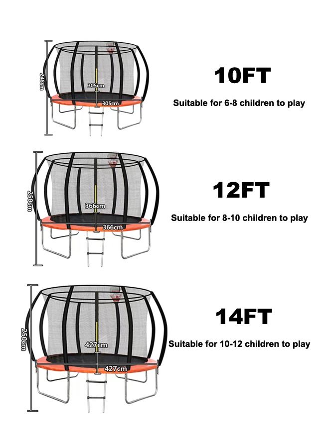 10ft/12ft/14ft Gymnastic Fitness Bungee Trampoline With Safe Net And Ladder