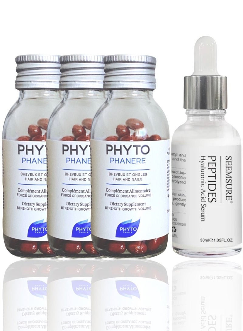 Hyaluronic acid serum plus Phyto ( For six months ) to maintains your skin soft and make your hair shiny and strong