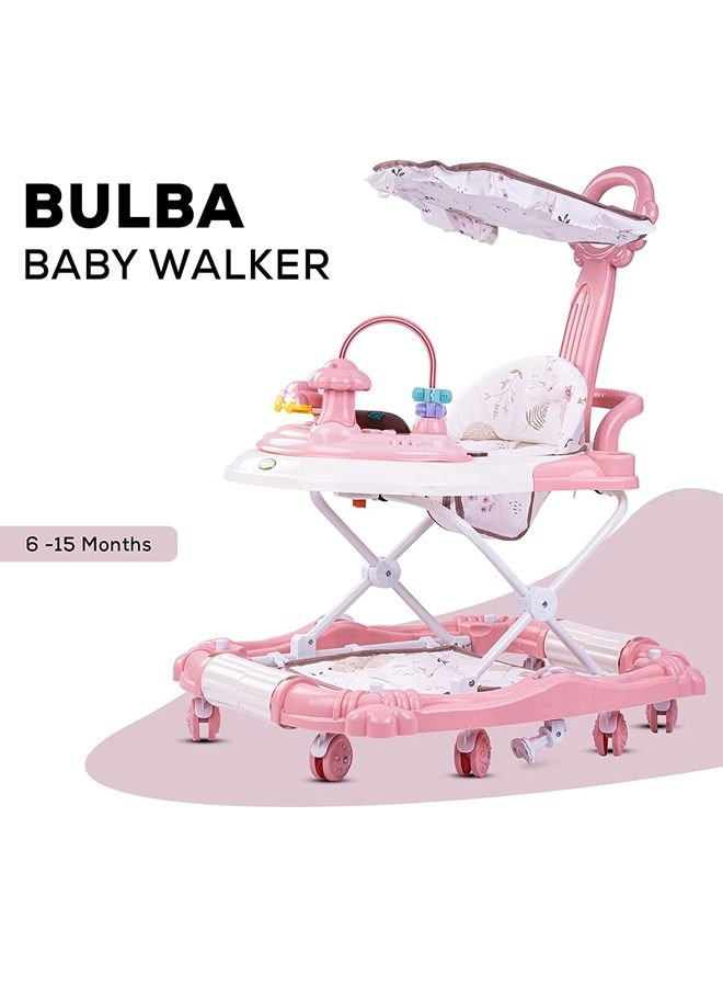 Baby Walker Rocker for Baby, Kids Walker with Adjustable Height, Foot Mat, Canopy & Musical Toy  Activity Walker for Toddlers Kids | Walker for Baby Boy Girl 6-18months (Pink)