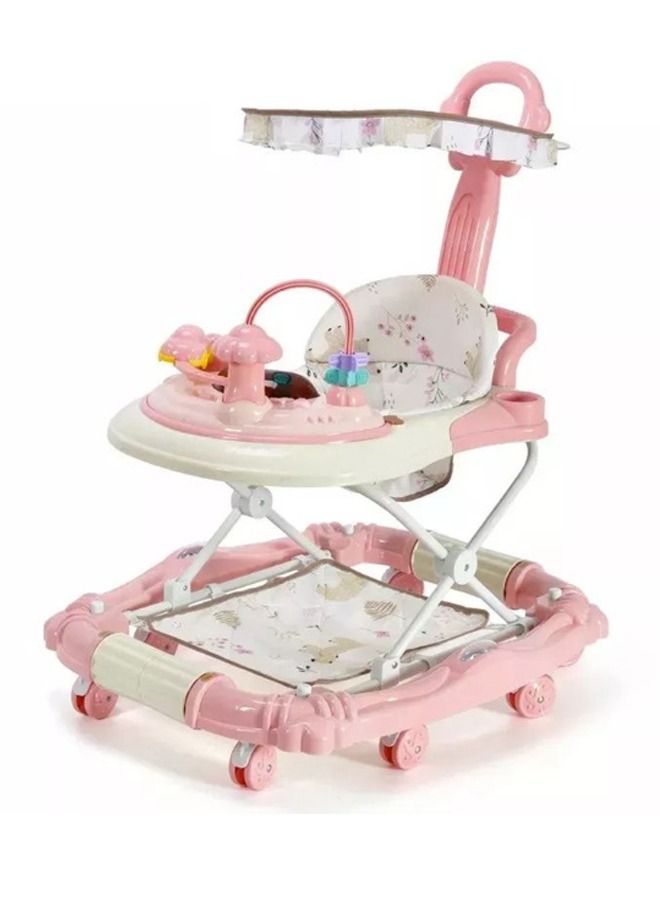 Baby Walker Rocker for Baby, Kids Walker with Adjustable Height, Foot Mat, Canopy & Musical Toy  Activity Walker for Toddlers Kids | Walker for Baby Boy Girl 6-18months (Pink)