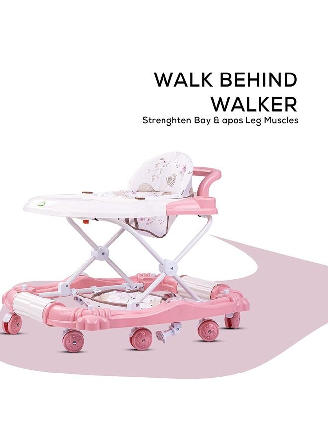 Baby Walker Rocker for Baby, Kids Walker with Adjustable Height, Foot Mat, Canopy & Musical Toy  Activity Walker for Toddlers Kids | Walker for Baby Boy Girl 6-18months (Pink)