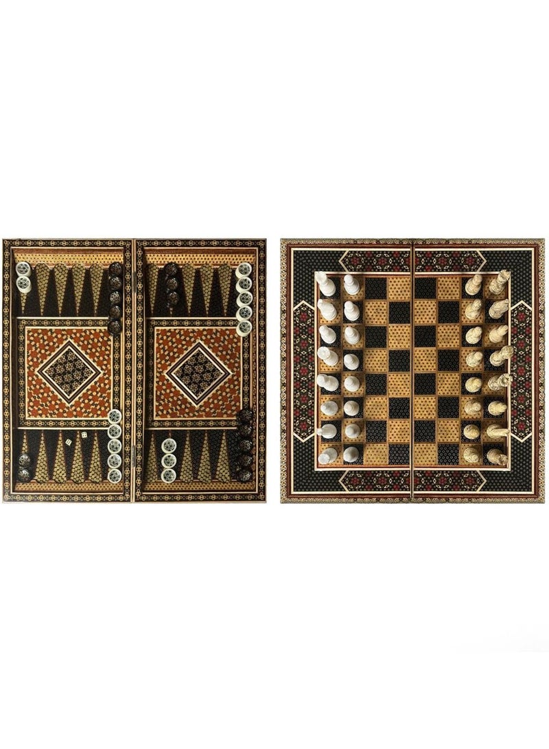 Handmade Chess Board and Backgammon Decorative Chess Gift Wooden Backgammon Set Khatam Chess