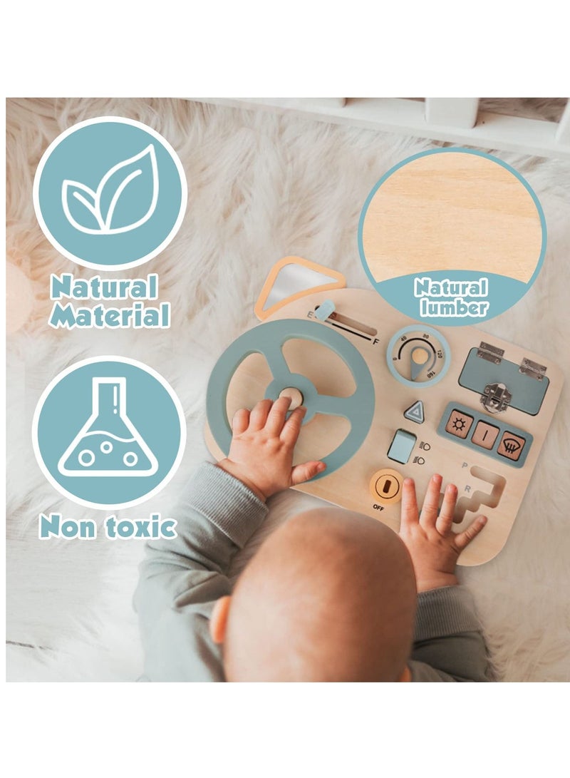 Toys Steering Wheel Wooden, Busy Board for Toddlers 1-3 Sensory Educational Activity to Learn Fine Motor Skill Travel
