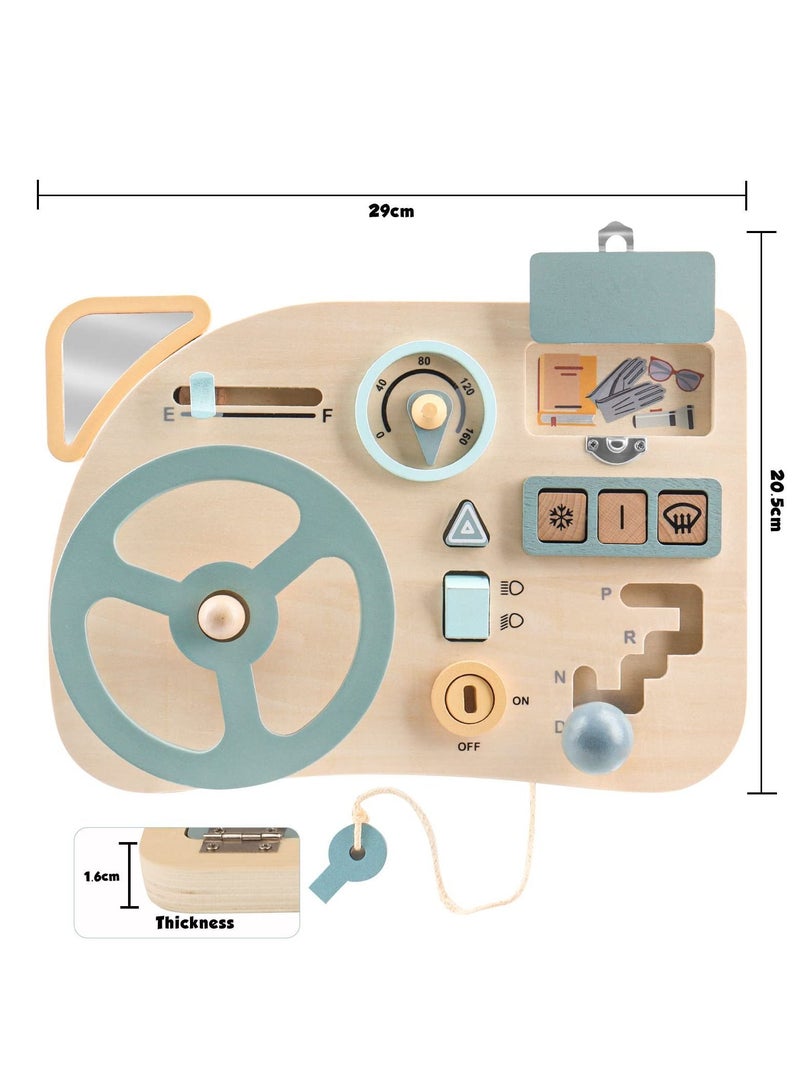 Toys Steering Wheel Wooden, Busy Board for Toddlers 1-3 Sensory Educational Activity to Learn Fine Motor Skill Travel