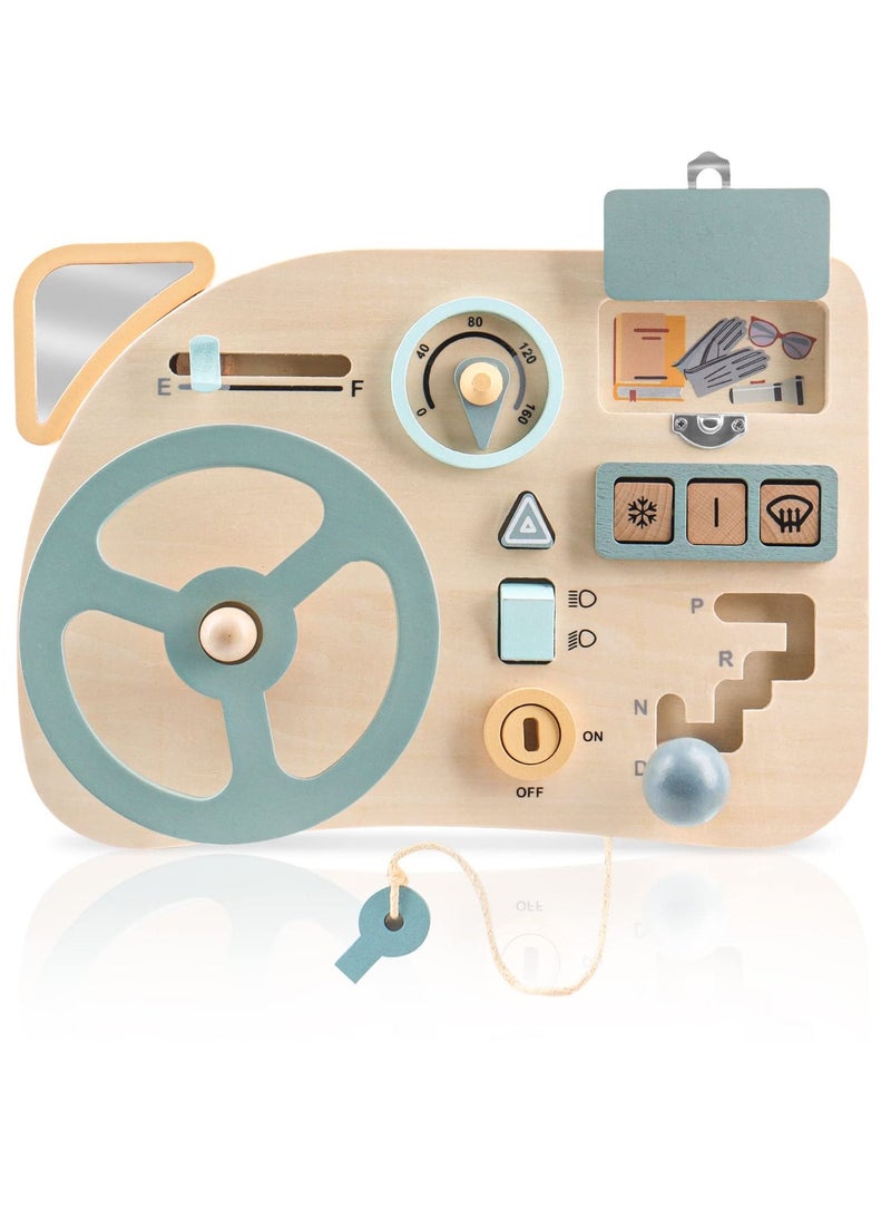 Toys Steering Wheel Wooden, Busy Board for Toddlers 1-3 Sensory Educational Activity to Learn Fine Motor Skill Travel