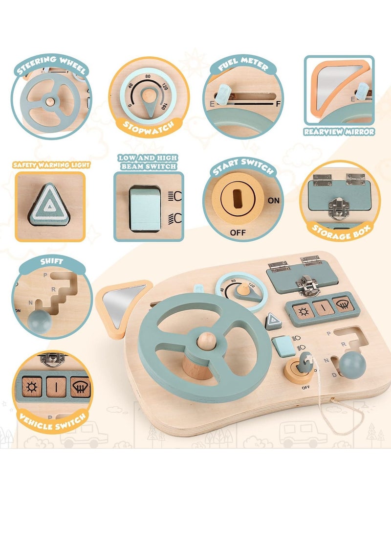 Toys Steering Wheel Wooden, Busy Board for Toddlers 1-3 Sensory Educational Activity to Learn Fine Motor Skill Travel
