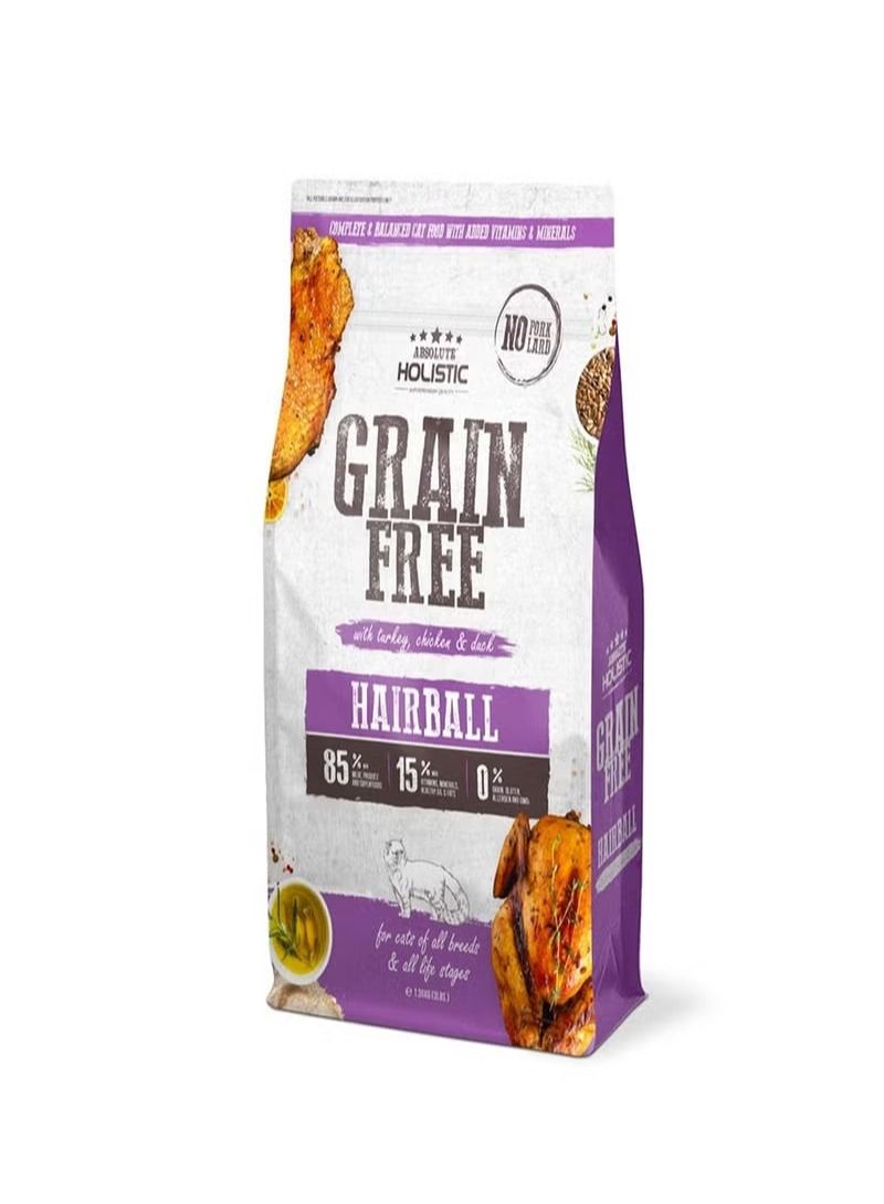 Grain Free Hairball Dry Cat Food Turkey Chicken And Duck 4.54kg