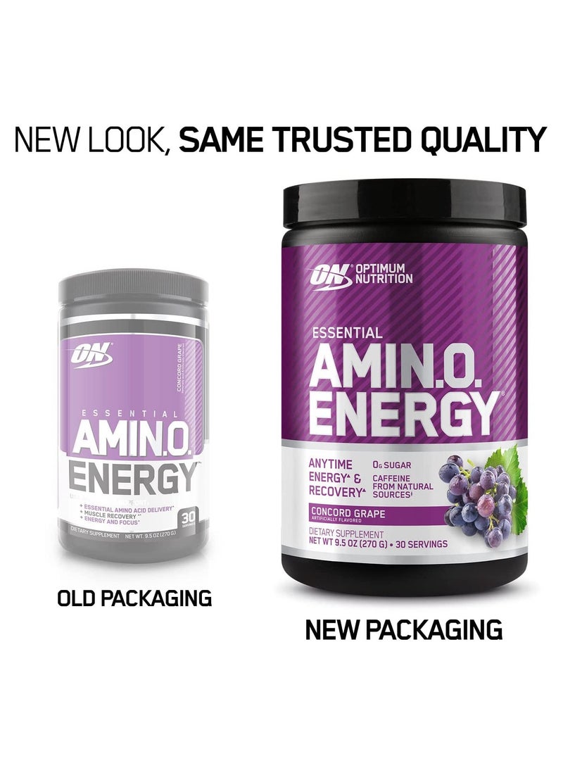 Amino Energy Pre Workout With Green Tea BCAA Amino Acids Keto Friendly Green Coffee Extract Zero Grams Of Sugar Anytime Energy Powder Concord Grape 30 Servings