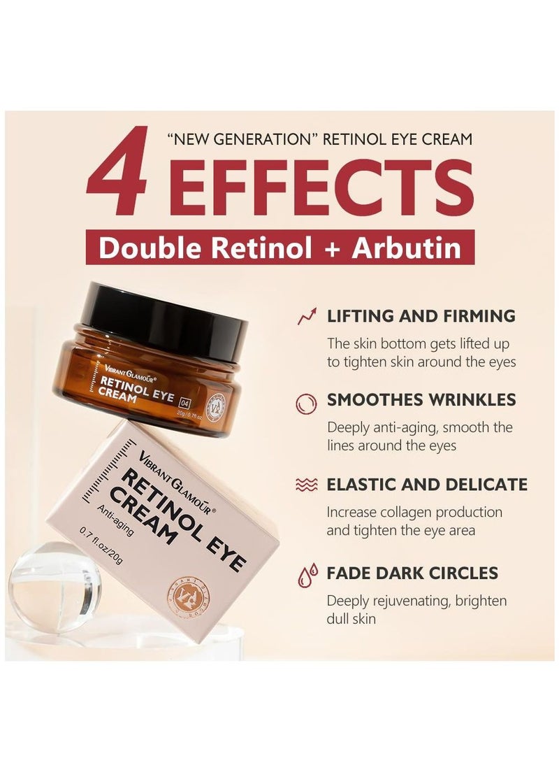 2 in 1 Combo Pack of Retinol Eye Cream & Serum Dark Circles Fade Fine Lines Remove Eye Bags Anti Wrinkle Anti Aging Infused with Retinol Arbutin Vitamin C & E For Women