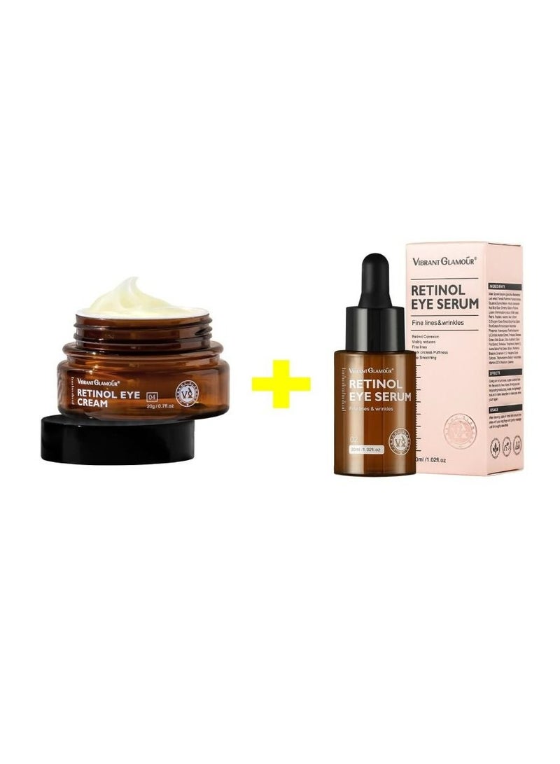 2 in 1 Combo Pack of Retinol Eye Cream & Serum Dark Circles Fade Fine Lines Remove Eye Bags Anti Wrinkle Anti Aging Infused with Retinol Arbutin Vitamin C & E For Women