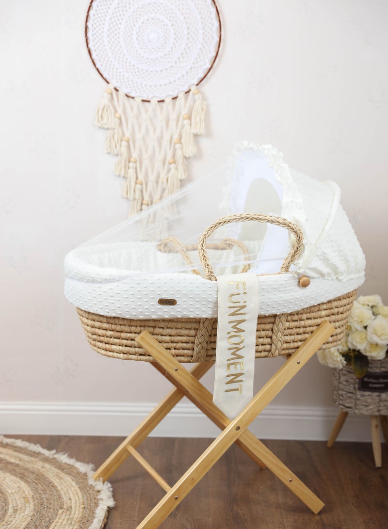 Portable Baby Moses Basket Cot With Durable Stand (off white)